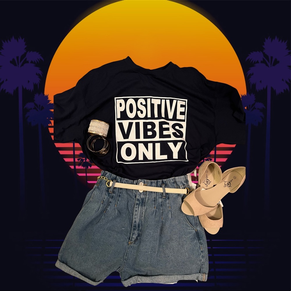 NWOT Positive Vibes Only Navy Blue 100% Cotton T-sh…